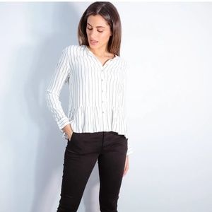 Rails - Ruby Stripe Button Front Peplum Shirt | White/Gray/Gold | Small | NWOT